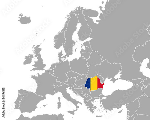 Karte und Fahne von Rumänien in Europa