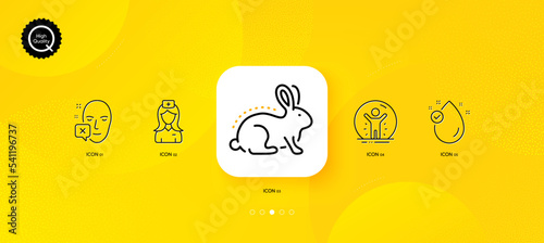 Face declined, Recovered person and Animal tested minimal line icons. Yellow abstract background. Hospital nurse, Vitamin e icons. For web, application, printing. Vector