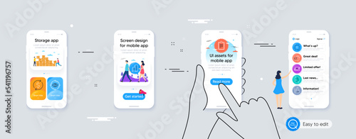Refresh like, Copywriting notebook and Reject line icons for website, printing. Phone ui interface. Collection of Chemistry flask, Dollar exchange, Skyscraper buildings icons. Vector