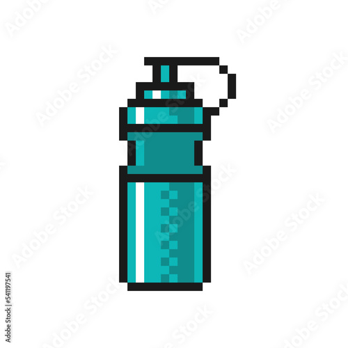 Sports water bottle icon in pixel art design isolated on white background.