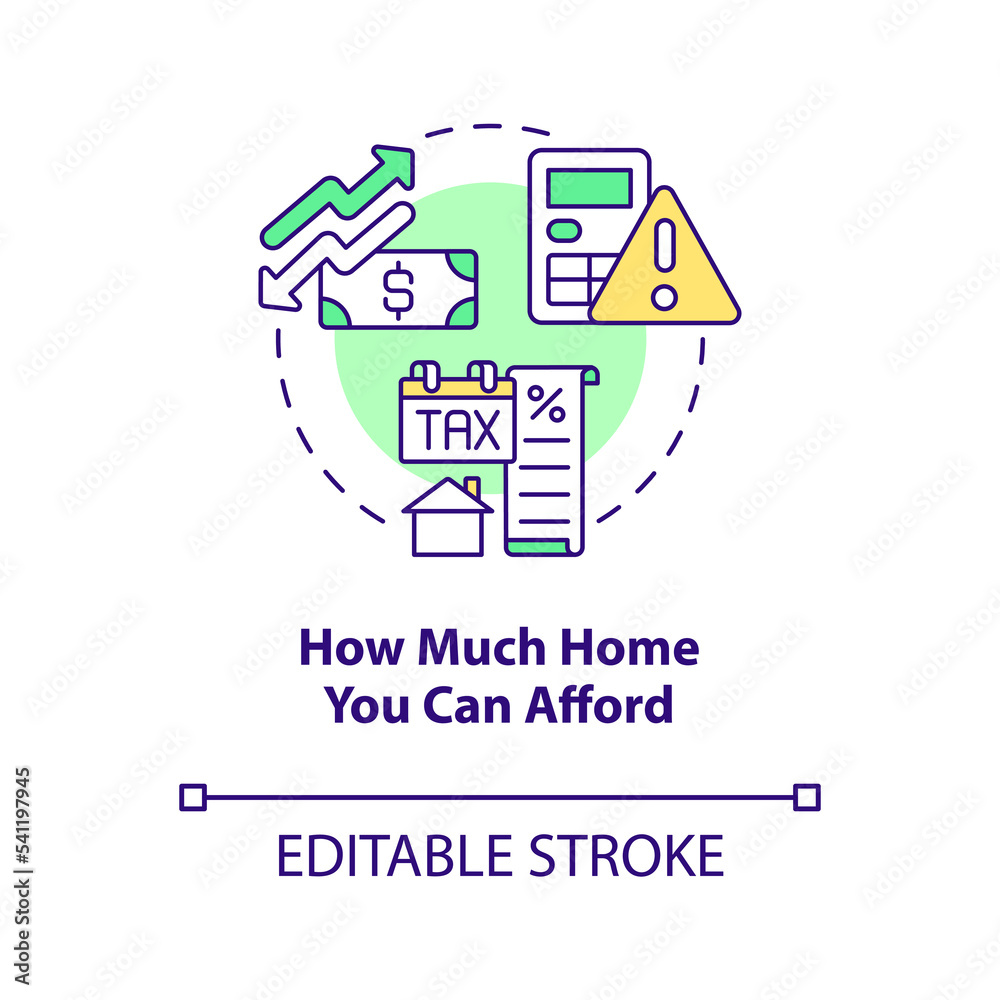 Home affordability concept icon. House purchase. Mortgage payments. Homebuying tip abstract idea thin line illustration. Isolated outline drawing. Editable stroke. Arial, Myriad Pro-Bold fonts used