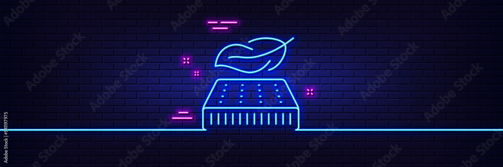Neon light glow effect. Lightweight mattress line icon. Orthopedic pad sign. Breathable sleep bed symbol. 3d line neon glow icon. Brick wall banner. Lightweight mattress outline. Vector Neon light glow effect. Lightweight mattress line icon. Orthopedic pad sign. Breathable sleep bed symbol. 3d line neon glow icon. Brick wall banner. Lightweight mattress outline. Vector