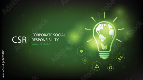 CSR concept design.Corporate social responsibility and giving back to the community on a green background.modern business concept.	