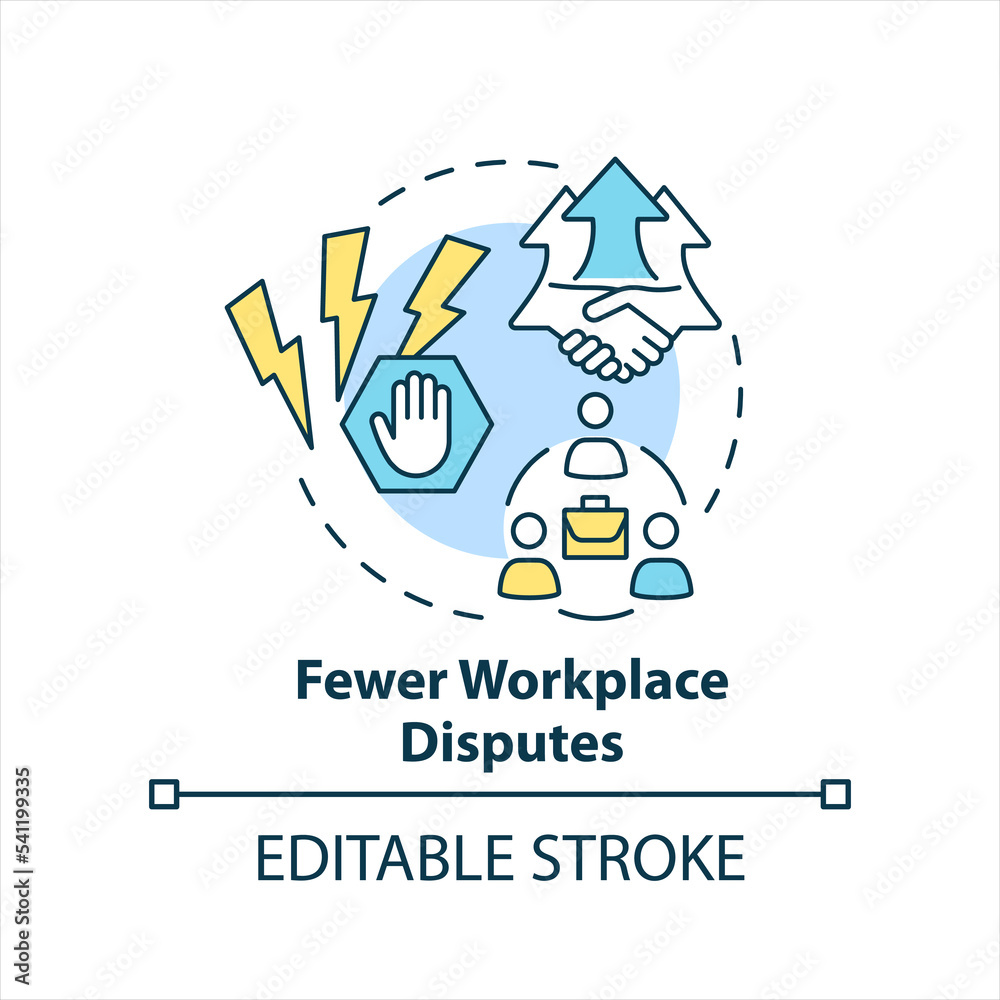 Fewer workplace disputes concept icon. Avoid conflicts. Friendly work environment abstract idea thin line illustration. Isolated outline drawing. Editable stroke. Arial, Myriad Pro-Bold fonts used Fewer workplace disputes concept icon. Avoid conflicts. Friendly work environment abstract idea thin line illustration. Isolated outline drawing. Editable stroke. Arial, Myriad Pro-Bold fonts used