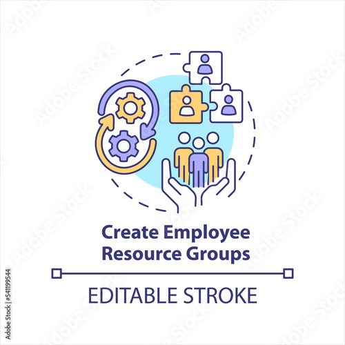 Create employee resource groups concept icon. Workers communities. Employment brand abstract idea thin line illustration. Isolated outline drawing. Editable stroke. Arial, Myriad Pro-Bold fonts used