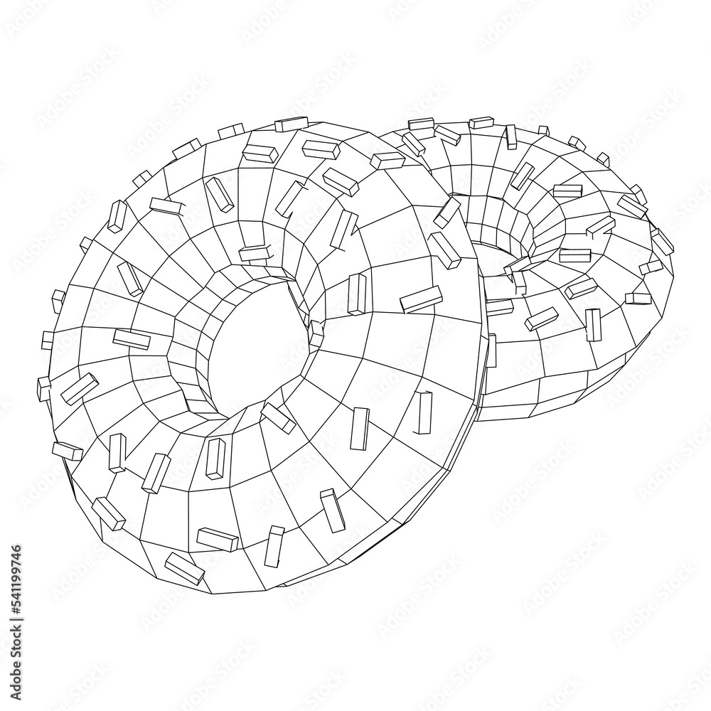 Donut with glaze and powder. Simple modern design. Wireframe vector.
