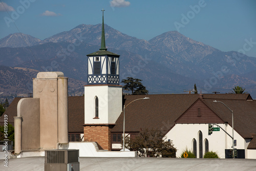 Daytime church view of downtown Covina, California, USA. photo