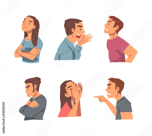 Angry Frowning Man and Woman Character Expressing Distaste and Antipathy for Someone Vector Set