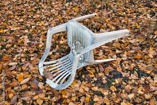 old dirty white plastic chair outdoors