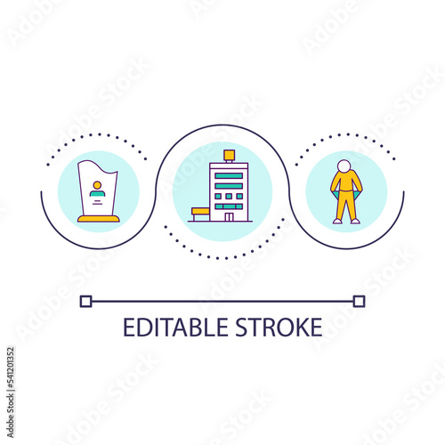 Consumer bankruptcy after treatment loop concept icon. High medical costs problem. Health insurance abstract idea thin line illustration. Isolated outline drawing. Editable stroke. Arial font used