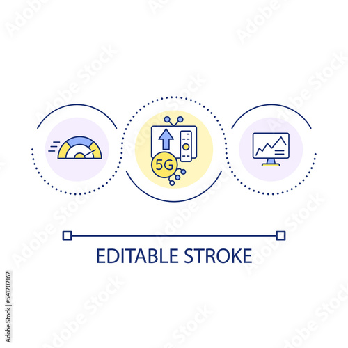 Improve internet speed loop concept icon. 5g connection. Boost signal bandwidth. High productivity abstract idea thin line illustration. Isolated outline drawing. Editable stroke. Arial font used