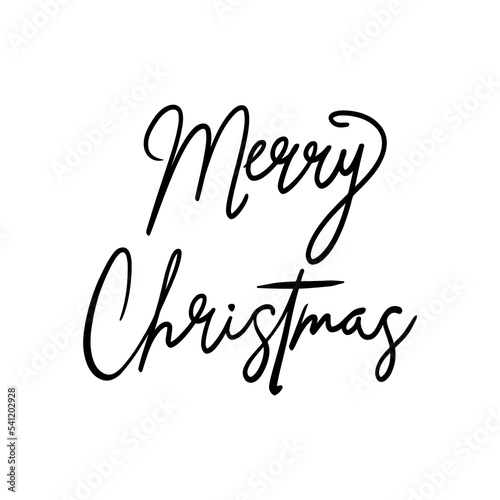 Merry Christmas drawn banner. Typography emblem. Lettering text calligraphy card design. Winter holidays poster template. Hand drawn in doodle style. Isolated vector drawing