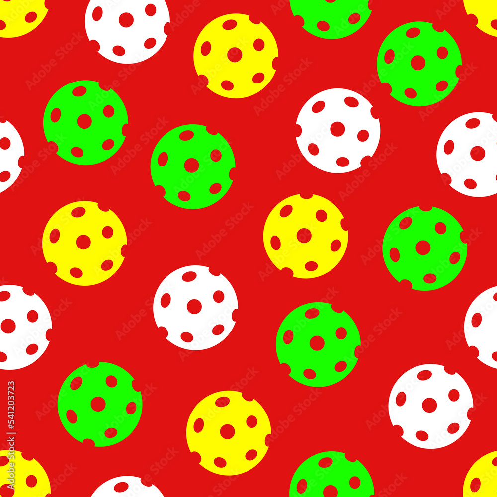 Seamless Pattern of pickleball balls - vector. Pattern with green, white and red balls. Seamless Pattern of pickleball balls - vector. Pattern with green, white and red balls.