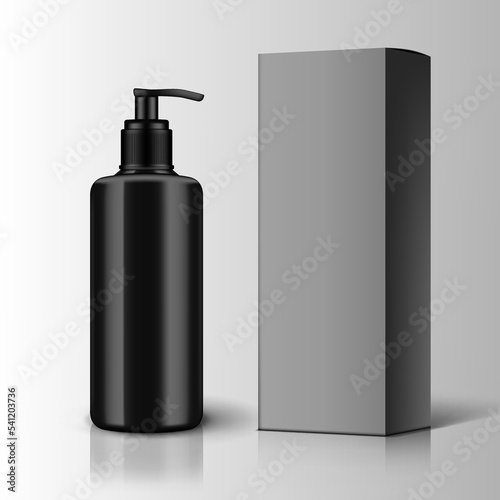Black Plastic Cosmetics Bottle With Pump And Box