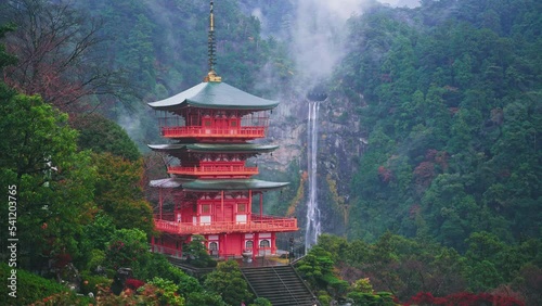 Nachi waterfall with red pagoda, Nachi, Wakayama, Japan