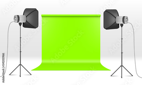 Photo Studio Lighting Equipment And Green Back