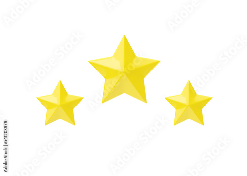 Three 3d render star icon - rate review graphic element, winner illustration and best award cartoon premium object