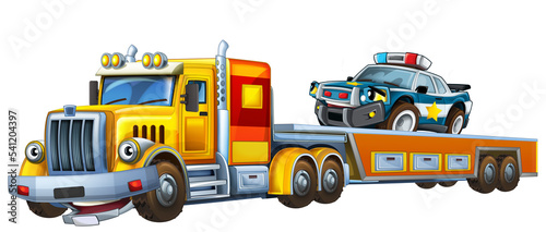 cartoon scene tow truck driving with load police car © honeyflavour
