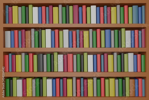 bookshelf, stacked books, color books, bookcase pattern, 3d render