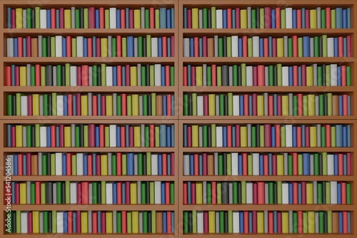 bookshelf, stacked books, color books, bookcase pattern, 3d render