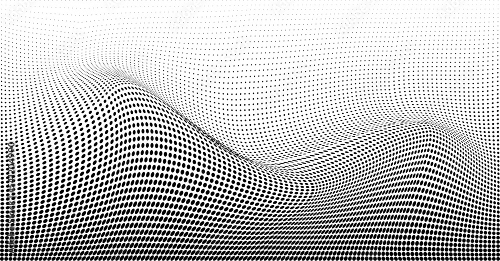 Halftone wavy abstract vector background. Relief dotted texture. Modern technology futuristic backdrop