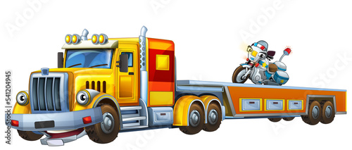 cartoon scene tow truck driving with load police car