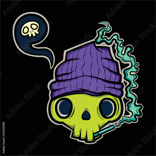 cute skull smoking graffiti style