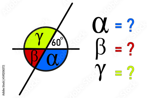 The mathematical example - an angle of 60 degrees is given, fill in the missing angles