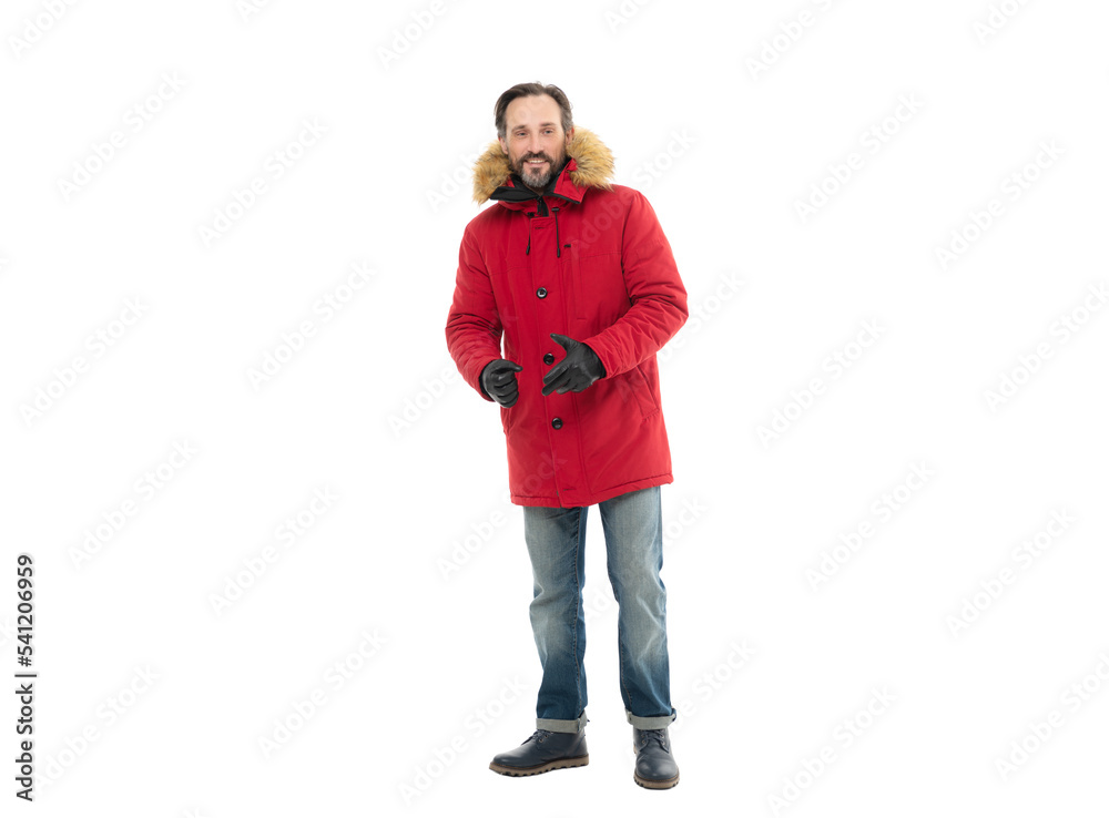 smiling mature man in winter outwear isolated on white background. man wearing outwear in winter smiling mature man in winter outwear isolated on white background. man wearing outwear in winter
