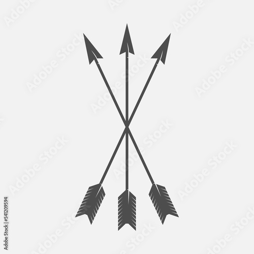 Arrows graphic icon. Crossed three arrows sign isolated on white background. Vector illustration