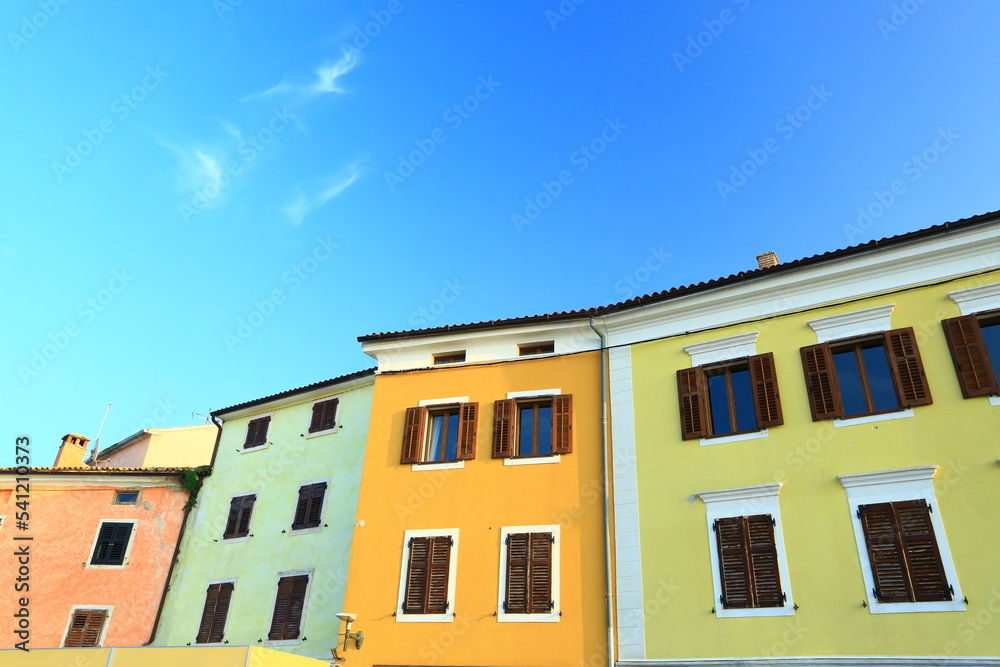 Naklejka premium Porec, touristic destination in Istria, Croatia. Colorful house facades.