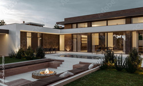 Foto 3D visualization of a modern house with a courtyard
