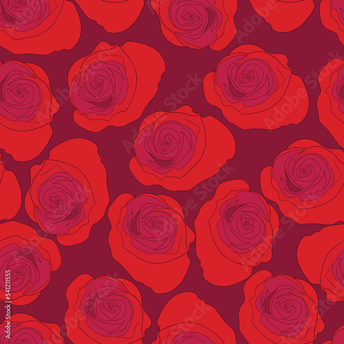 Spring colorful vector illustration with red roses. Cartoon style. Design for fabric, textile, paper. Holiday print for Easter, Birthday, 8 March. Flowers silhouette