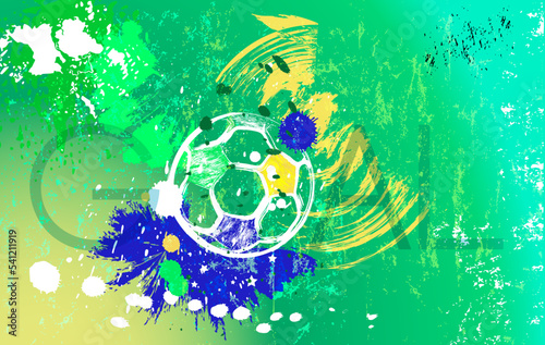 soccer or football illustration for the great soccer event, with paint strokes and splashes, brazil national color