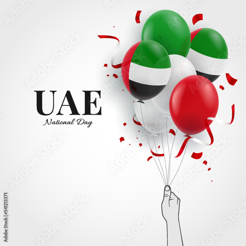 Vector Illustration of National Day United Arab Emirates. Hand with balloons.
