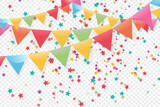 Lots of colorful tiny confetti and ribbons on transparent background. Festive event and party. Multicolor background.Colorful bright confetti isolated on transparent background.	