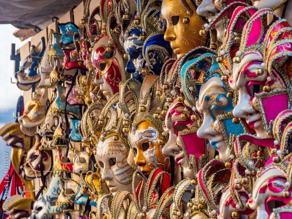 Colourful venetian masks on an italian market - Florence, Italy