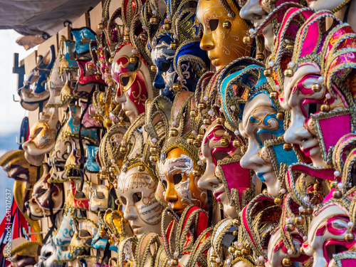 Colourful venetian masks on an italian market - Florence, Italy