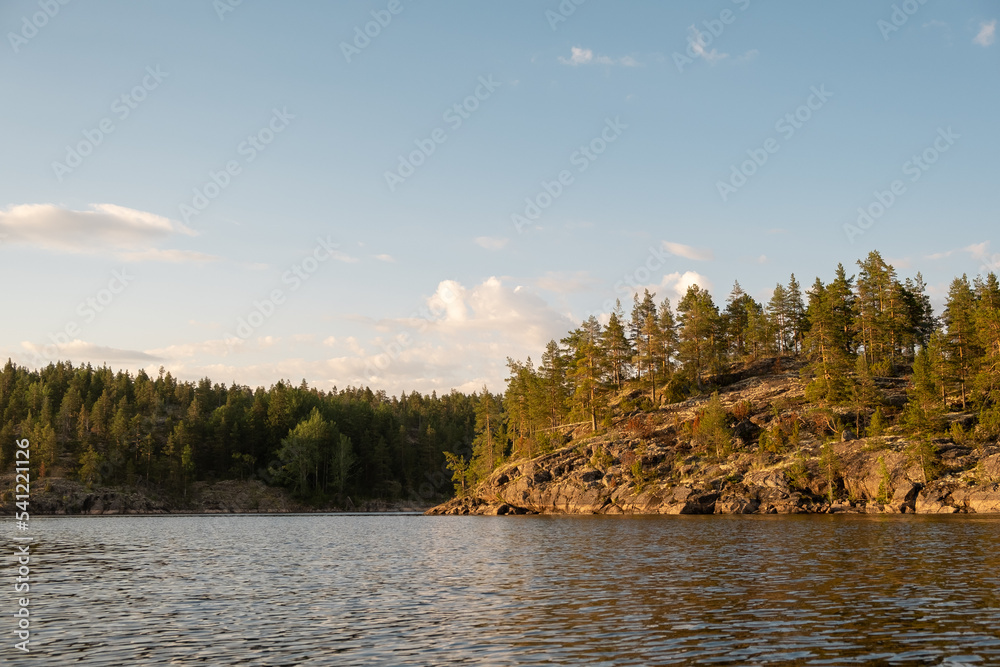 Ladoga lake. Panorama of the Republic of Karelia. Northern nature of Russia. Island with pines Ladoga lake. Panorama of the Republic of Karelia. Northern nature of Russia. Island with pines