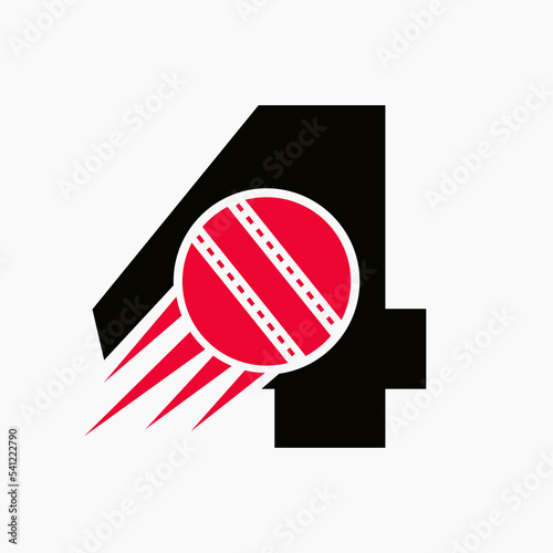 Letter 4 Cricket Logo Concept With Moving Cricket Ball Icon. Cricket Sports Logotype Symbol Vector Template