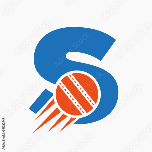 Letter S Cricket Logo Concept With Moving Cricket Ball Icon. Cricket Sports Logotype Symbol Vector Template photo