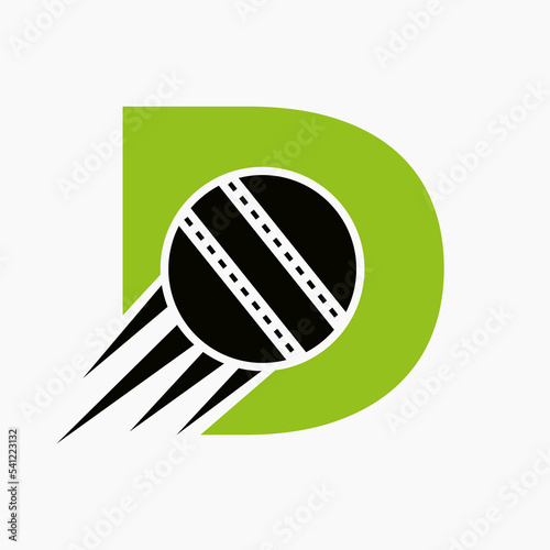 Letter D Cricket Logo Concept With Moving Cricket Ball Icon. Cricket Sports Logotype Symbol Vector Template