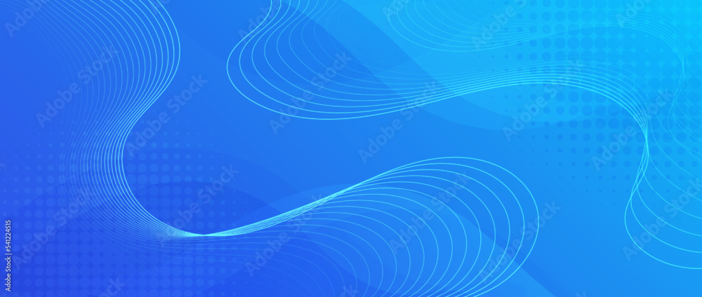 Gradient blue background with wavy lines. Modern banner template vector.