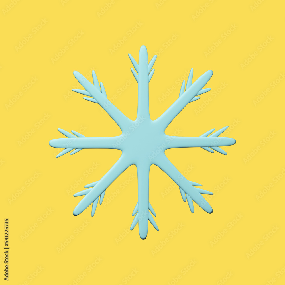 3D Rendering Blue Snowflake Over Yellow Background. 3D Rendering Blue Snowflake Over Yellow Background.