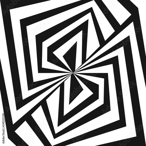 Abstract black and white background with gradient illusion line pattern