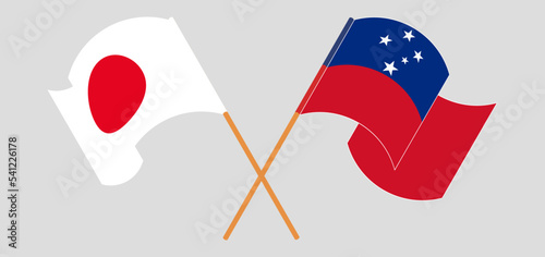 Crossed and waving flags of Japan and Samoa