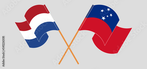 Crossed and waving flags of the Netherlands and Samoa