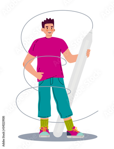 A man with a stylus. Digital illustrator. Vector illustration flat style