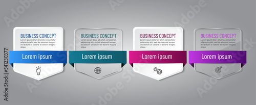 business infographic 3 d, square and arrow style, Glass design, can be used for workflow layout, diagram, annual report, web design.Creative banner, label vector, Business Plan.
