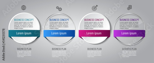 business infographic 3 d, circle style, Glass design, can be used for workflow layout, diagram, annual report, web design.Creative banner, label vector, Business Plan.